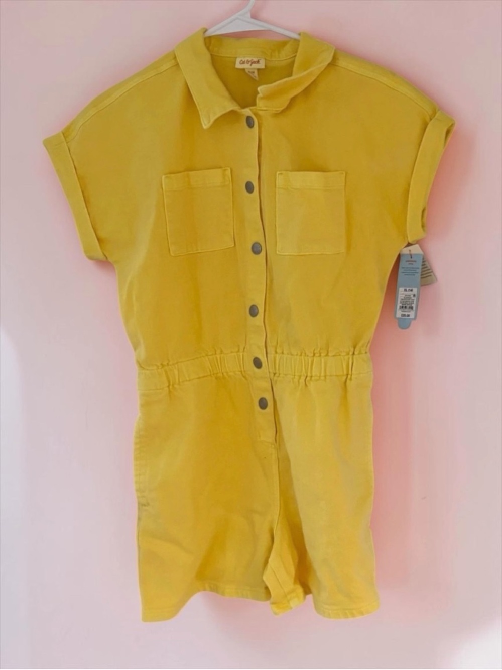 NWT Cat & Jack Yellow Denim Romper Girls XL 14 - Picture 2 of 4